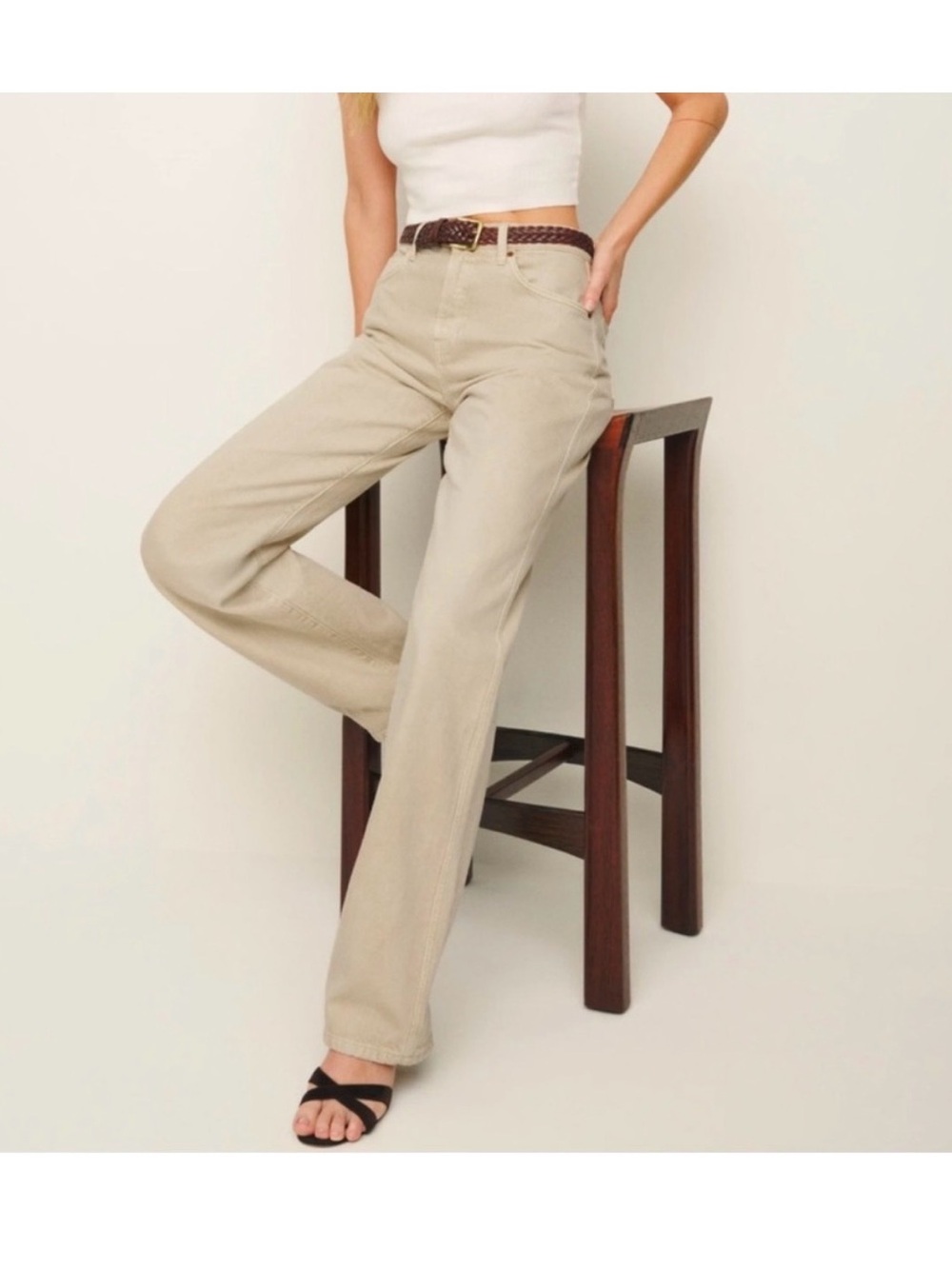 Reformation Beige High-Rise Straight Jeans